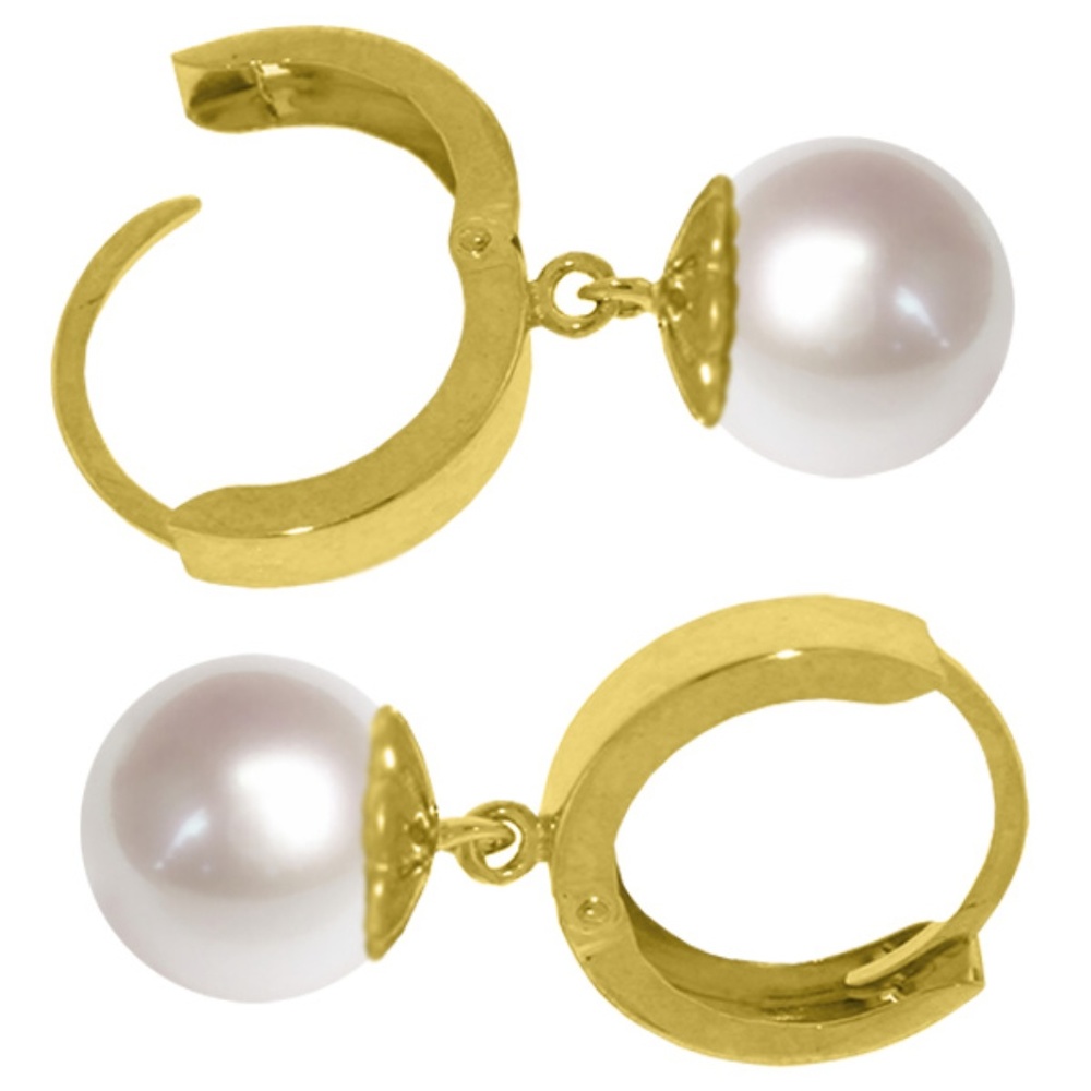 14K. SOLID GOLD HOOP EARRING WITH NATURAL PEARLS - Picture 2 of 6
